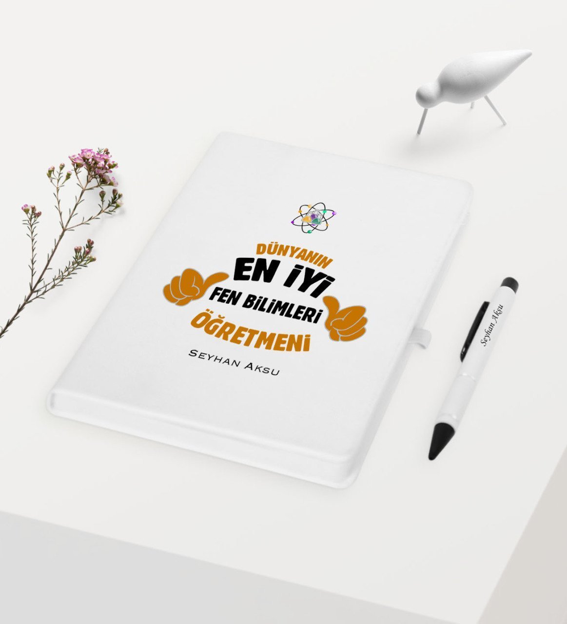 Kişiye Özel Fen Bilimleri Öğretmeni Temalı Beyaz Defter Kalem Hediye Seti - 1