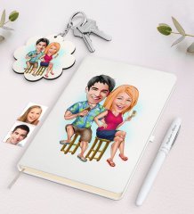 Kişiye Özel Sevgili Karikatürlü Beyaz Defter Kalem ve Anahtarlık Hediye Seti-51