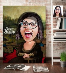Kişiye Özel Mona Lisa Karikatür Kanvas Tablo (70 x 100 cm.) 1