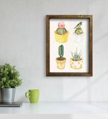 BK Gift Kaktüsler Tasarımlı Doğal Masif Ahşap Çerçeveli Tablo 30x40cm-2