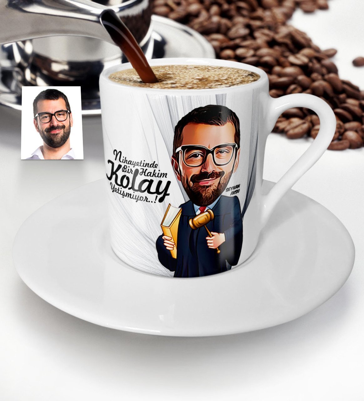 Kişiye Özel Bay Hakim Karikatür Türk Kahvesi Fincanı - 1
