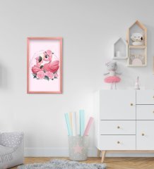 BK Home Flamingo Tasarımlı Dekoratif Pembe Ahşap Çerçeveli Çocuk Odası Tablo-1