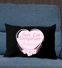 BK Gift Anneler Günü Tasarımlı Premium Kumaş Siyah Dikdörtgen Kırlent Yastık, Anneler Günü Hediyesi, Ev Dekorasyonu-1