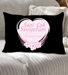 BK Gift Anneler Günü Tasarımlı Premium Kumaş Siyah Dikdörtgen Kırlent Yastık, Anneler Günü Hediyesi, Ev Dekorasyonu-1