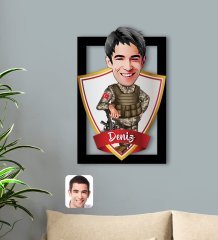 Kişiye Özel İsimli Asker Karikatürlü 3D Ahşap Tablo-2