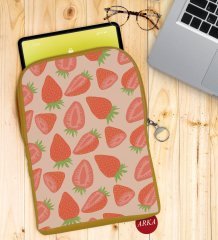 BK Gift Çilek Tasarımlı Taşınabilir Koruyucu Tablet Kılıfı & Organizer Çanta - Sarı-1