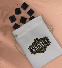 BK Gift Whiskey Tasarımlı Özel Kesesinde 12’li Doğal Granit Viski Soğutma Taşı Seti - Model 4