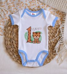 BK Kids 1 Yaşındayım Tasarımlı Mavi Bebek Body Zıbın-1
