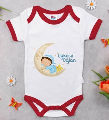 BK Kids Uykucu Oğlan Tasarımlı Kırmızı Bebek Body Zıbın-1