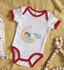 BK Kids Uykucu Oğlan Tasarımlı Kırmızı Bebek Body Zıbın-1