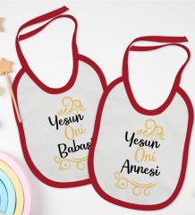 BK Kids Yesun Oni Annesi ve Babasi Tasarımlı 2’li Kırmızı Mama Önlüğü-1