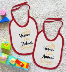 BK Kids Yesun Oni Annesi ve Babasi Tasarımlı 2’li Kırmızı Mama Önlüğü-1