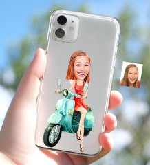 Kişiye Özel Bayan Karikatürlü iPhone 11 İnce Şeffaf Silikon Telefon Kapağı-24