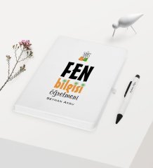 Kişiye Özel Fen Bilgisi Öğretmeni Temalı Beyaz Defter Kalem Hediye Seti - 1