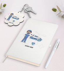 Kişiye Özel Hemşir Beyaz Defter Kalem ve Anahtarlık Hediye Seti