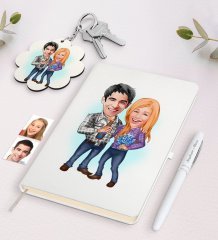 Kişiye Özel Sevgili Karikatürlü Beyaz Defter Kalem ve Anahtarlık Hediye Seti-50