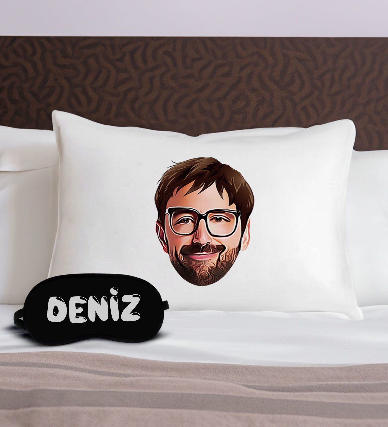 BK Gift Kişiye Özel Karikatürlü Pamuklu Yastık Kılıfı ve Göz Bandı Uyku Seti-1, Tasarım Ev Tekstili, Uyku Bandı, Ev Hediyesi