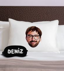 BK Gift Kişiye Özel Karikatürlü Pamuklu Yastık Kılıfı ve Göz Bandı Uyku Seti-1, Tasarım Ev Tekstili, Uyku Bandı, Ev Hediyesi