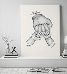 BK Gift Kişiye Özel Baba ve Çocuklar El Tasarımlı Siyah Beyaz Kanvas Tablo-2 50x70, Babaya Hediye, Yeni Doğum Hediyesi