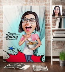 Kişiye Özel Ev Hanımı Karikatür Kanvas Tablo (70 x 100 cm.) 3