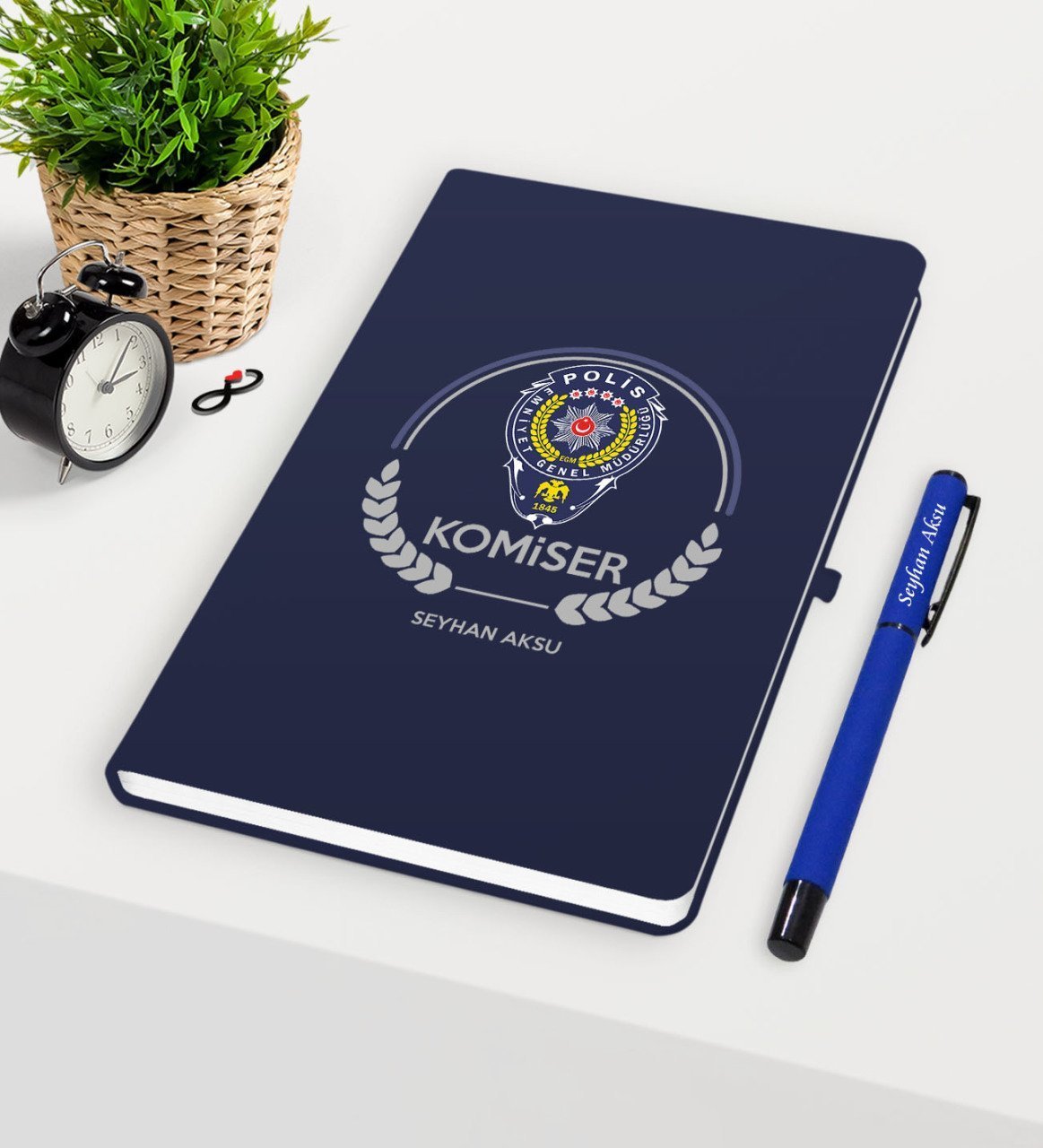 Kişiye Özel Komiser Temalı Lacivert Defter Kalem Seti - 2