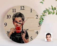 Kişiye Özel Erkek Karikatürlü Otantik Ahşap Palet Saat-64