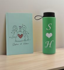 BK Gift Sevgiliye Özel İsimli Su Yeşili Defter ve Yeşil Cam Matara Hediye Seti-6, Sevgiliye Hediye, Sevgililer Günü, Yeni İş Hediyesi