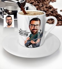 Kişiye Özel Bay Gitarist Karikatür Türk Kahvesi Fincanı - 1