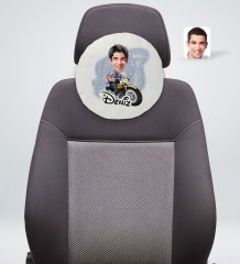 Kişiye Özel İsimli Erkek Motorcu Karikatürlü Yuvarlak Araç Koltuk Yastığı-1