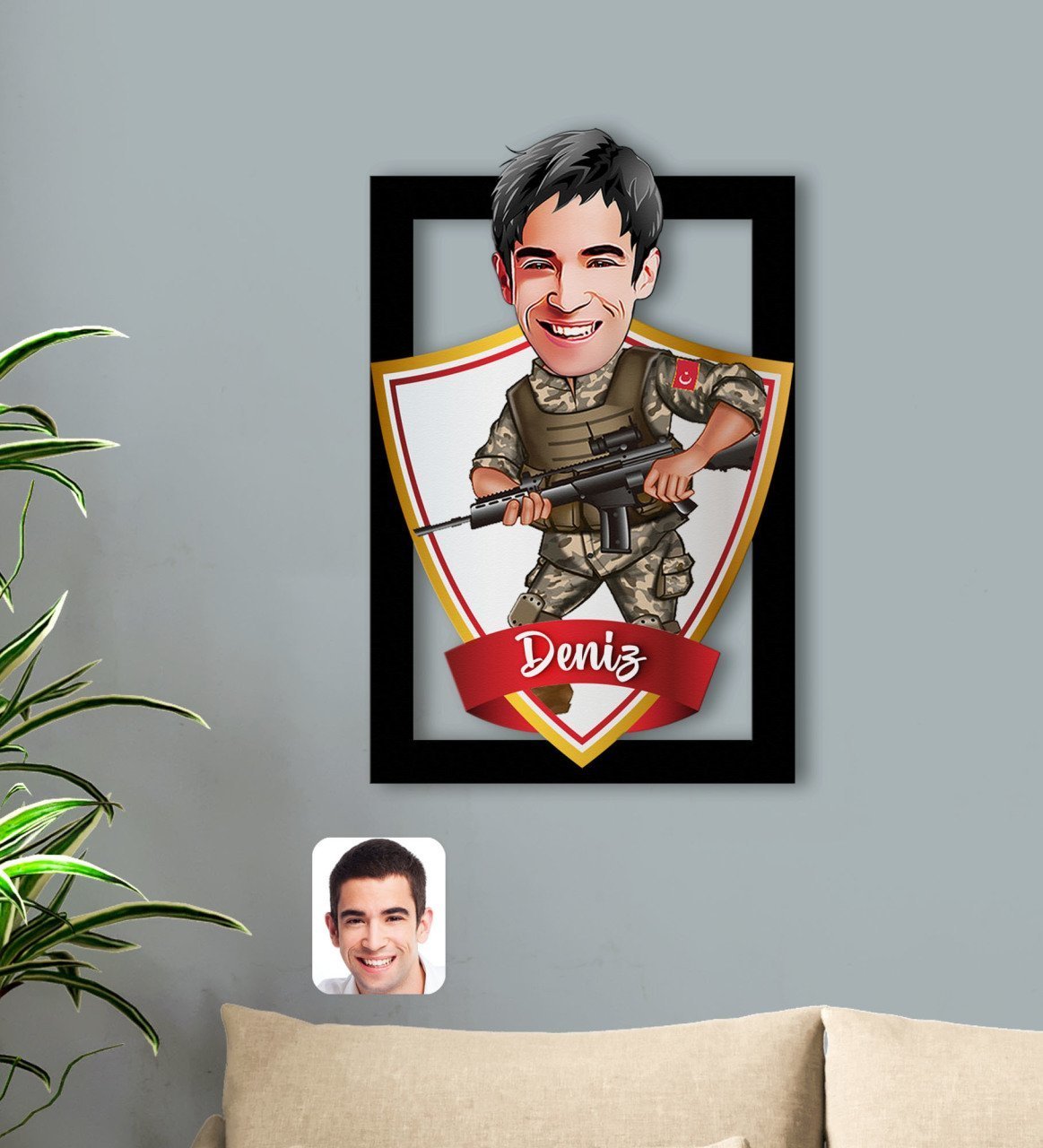 Kişiye Özel İsimli Asker Karikatürlü 3D Ahşap Tablo-1
