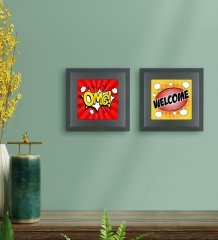 BK Gift Popart Tasarımlı 2’li Ahşap Çerçeveli Taş Duvar Dekoru-14