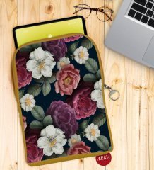 BK Gift Çiçekler Tasarımlı Taşınabilir Koruyucu Tablet Kılıfı & Organizer Çanta - Sarı-2