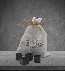 BK Gift Whiskey Tasarımlı Özel Kesesinde 12’li Doğal Granit Viski Soğutma Taşı Seti - Model 3