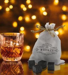 BK Gift Whiskey Tasarımlı Özel Kesesinde 12’li Doğal Granit Viski Soğutma Taşı Seti - Model 3