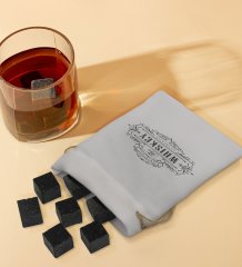 BK Gift Whiskey Tasarımlı Özel Kesesinde 12’li Doğal Granit Viski Soğutma Taşı Seti - Model 3