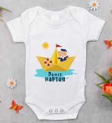BK Kids İsimli Sevimli Kaptan Tasarımlı Bebek Body Zıbın - Model 1