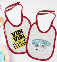 BK Kids Vidi Vidi Etma ve Tukendum Tasarımlı 2’li Kırmızı Mama Önlüğü-1