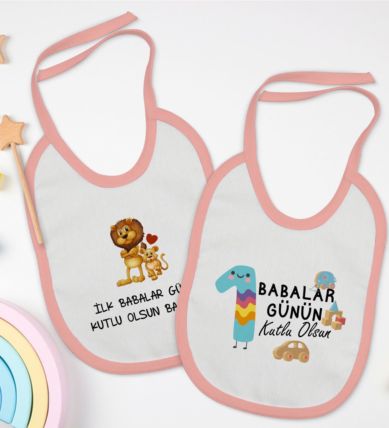 BK Kids İlk Babalar Günü Tasarımlı 2’li Pembe Mama Önlüğü-1