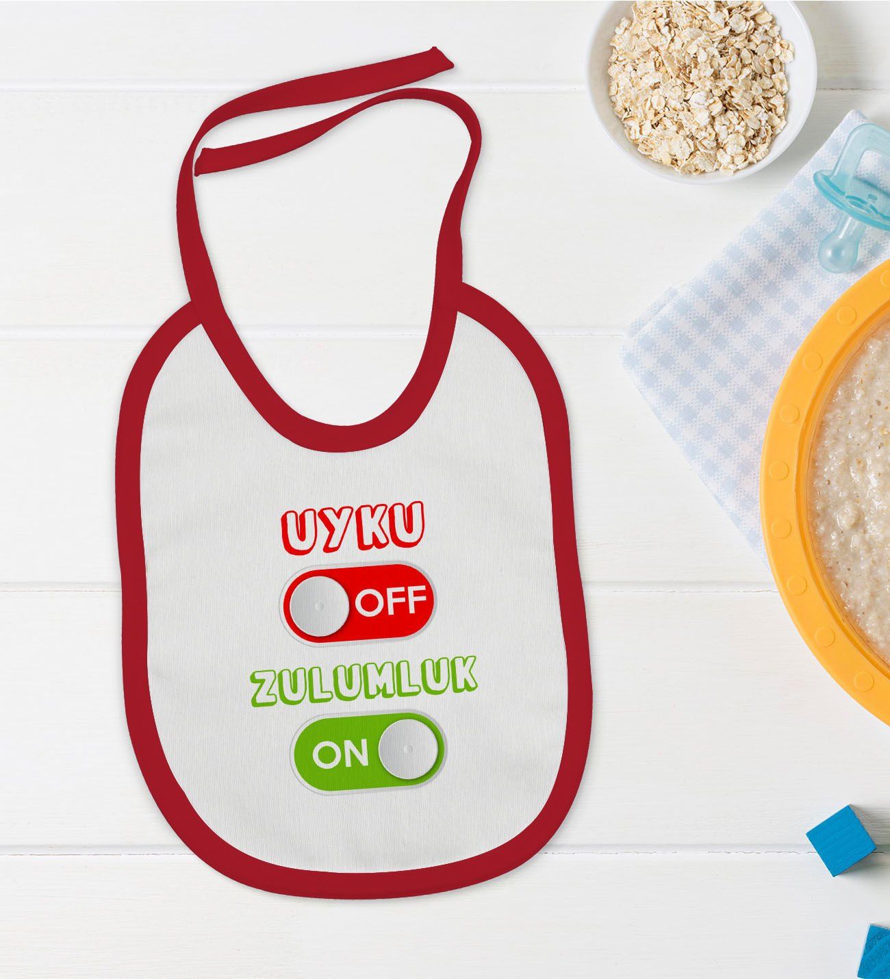 BK Kids Uyku Off Tasarımlı Kırmızı Bebek Mama Önlüğü-1