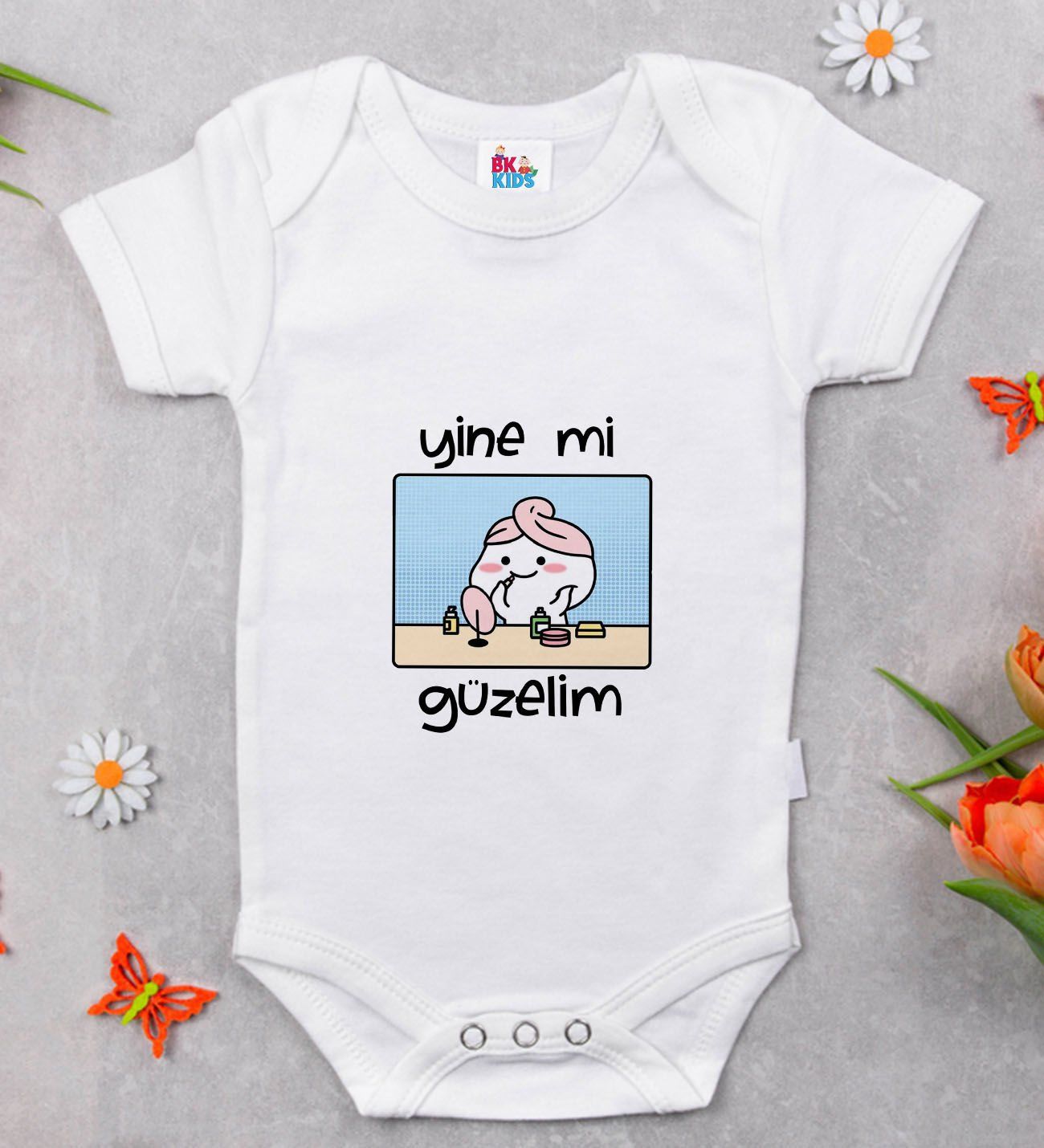 BK Kids Yine Mi Güzelim Tasarımlı Beyaz Bebek Body Zıbın-1