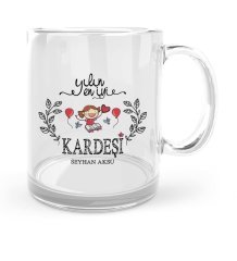 Kişiye Özel Yılın En İyi Kardeşi Cam Kupa Bardak - 1
