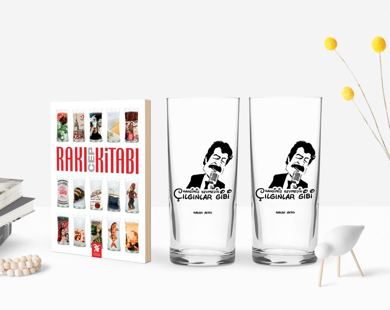 Kişiye Özel Renkli Baskılı Hangimiz Sevmedik Çılgınlar Gibi Silüet Tasarımlı İkili Rakı Bardağı ve Rakı Cep Kitabı Hediye Seti-1