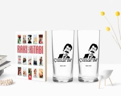 Kişiye Özel Renkli Baskılı Hangimiz Sevmedik Çılgınlar Gibi Silüet Tasarımlı İkili Rakı Bardağı ve Rakı Cep Kitabı Hediye Seti-1