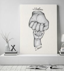 BK Gift Kişiye Özel Baba ve Çocuklar El Tasarımlı Siyah Beyaz Kanvas Tablo-1 50x70, Babaya Hediye, Yeni Doğum Hediyesi
