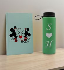 BK Gift Sevgiliye Özel İsimli Su Yeşili Defter ve Yeşil Cam Matara Hediye Seti-5, Sevgiliye Hediye, Sevgililer Günü, Yeni İş Hediyesi