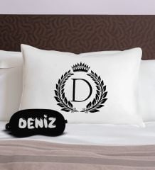 BK Gift Kişiye Özel Baş Harf Tasarrımlı Pamuklu Yastık Kılıfı ve Göz Bandı Uyku Seti-3, Tasarım Ev Tekstili, Uyku Bandı, Ev Hediyesi