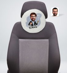 Kişiye Özel İsimli Erkek Milyoner Karikatürlü Yuvarlak Araç Koltuk Yastığı-1