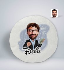 Kişiye Özel İsimli Erkek Milyoner Karikatürlü Yuvarlak Araç Koltuk Yastığı-1