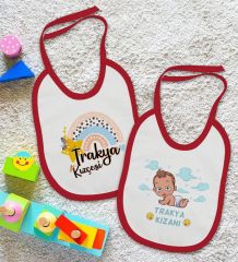 BK Kids Trakya Kızçesi ve Kızanı Tasarımlı 2’li Kırmızı Mama Önlüğü-1