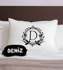 BK Gift Kişiye Özel Baş Harf Tasarrımlı Pamuklu Yastık Kılıfı ve Göz Bandı Uyku Seti-2, Tasarım Ev Tekstili, Uyku Bandı, Ev Hediyesi